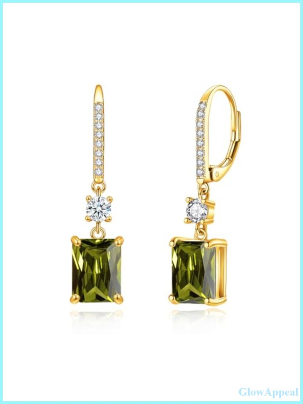 14K Yellow Gold Plated Rectangular CZ Drop Dangle Leverback Earrings